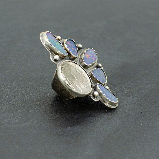 Australian Opal Buffalo Nickel Ring