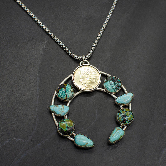 Liberty Coin Turquoise Squash Blossom