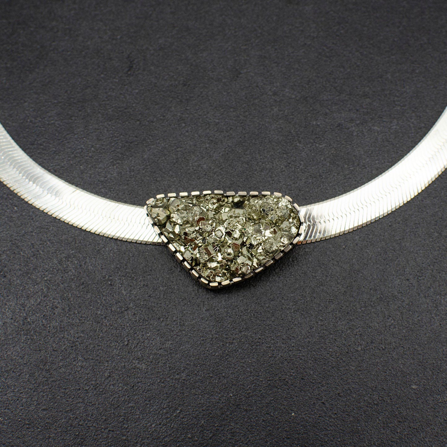 Sterling Silver Herringbone Pyrite Necklace