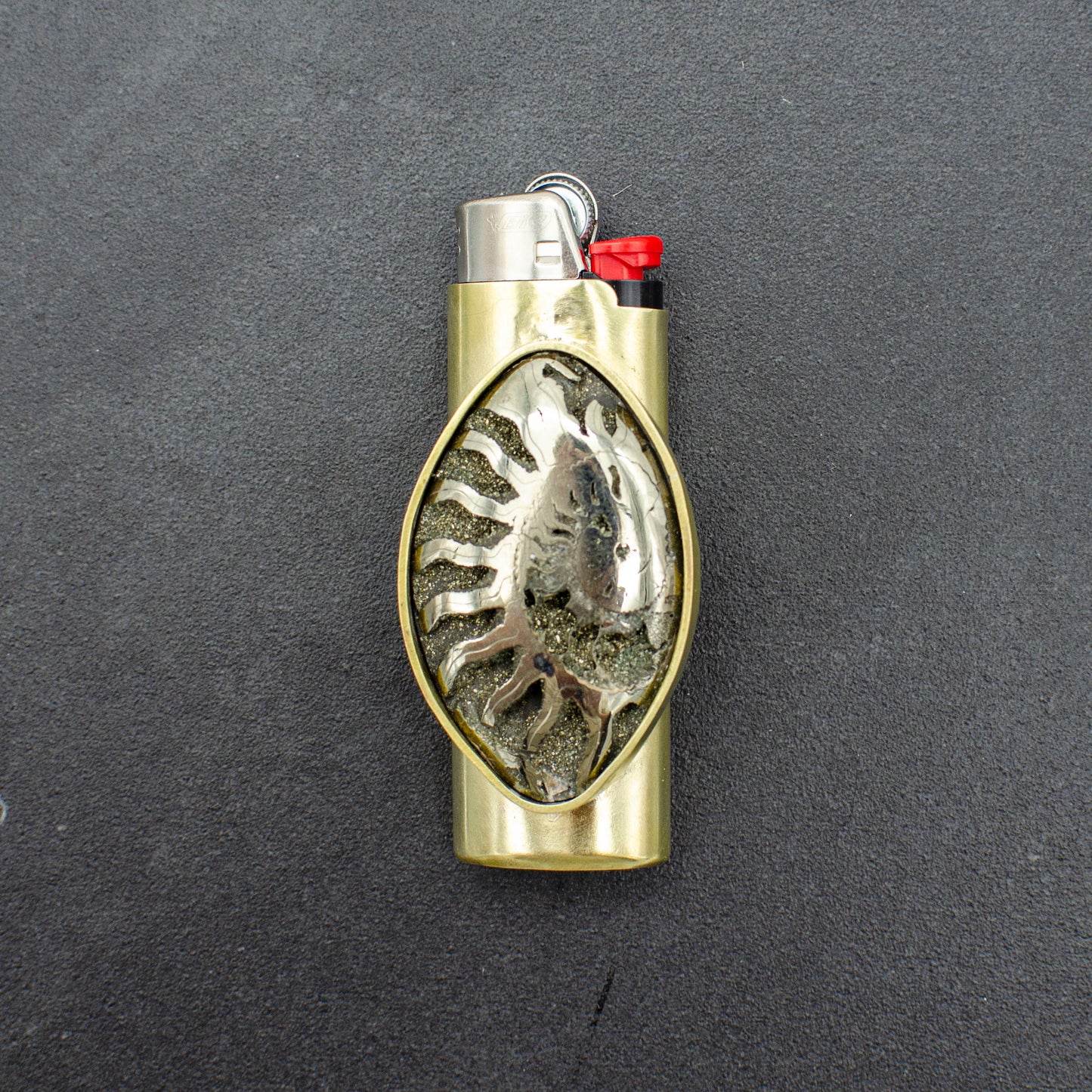 Pyritized Ammonite Lighter Case