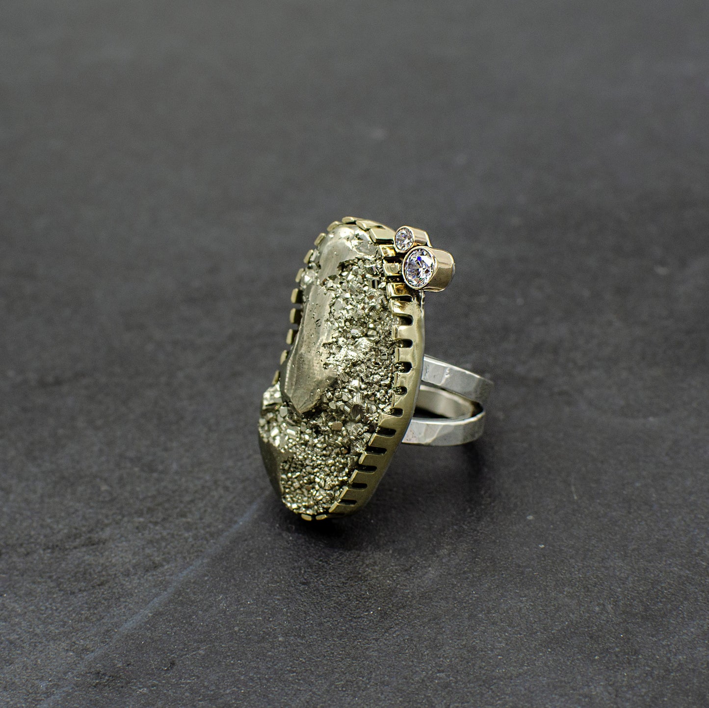 Pyrite & White Topaz Statement Ring