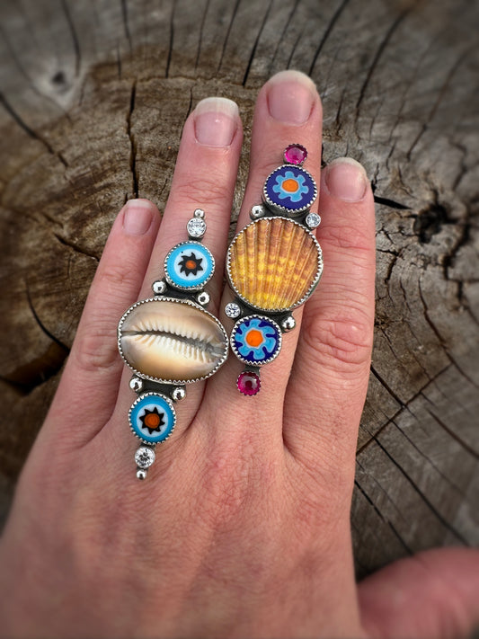 Shell Mermaid Cowgirl Statement Rings