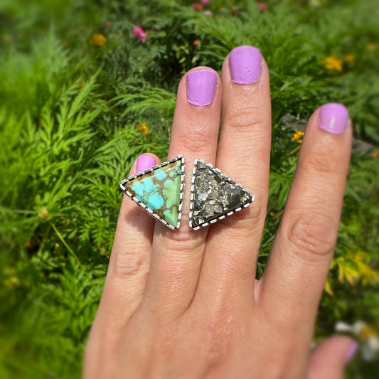 Pyrite and Turquoise Open Ring