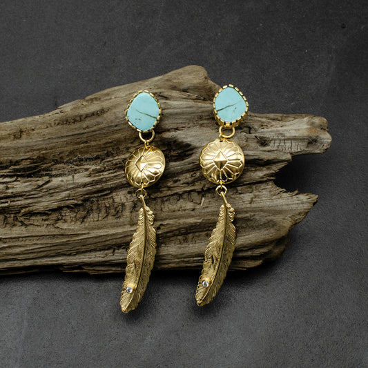 Sleeping Beauty Concho & Feather Earrings