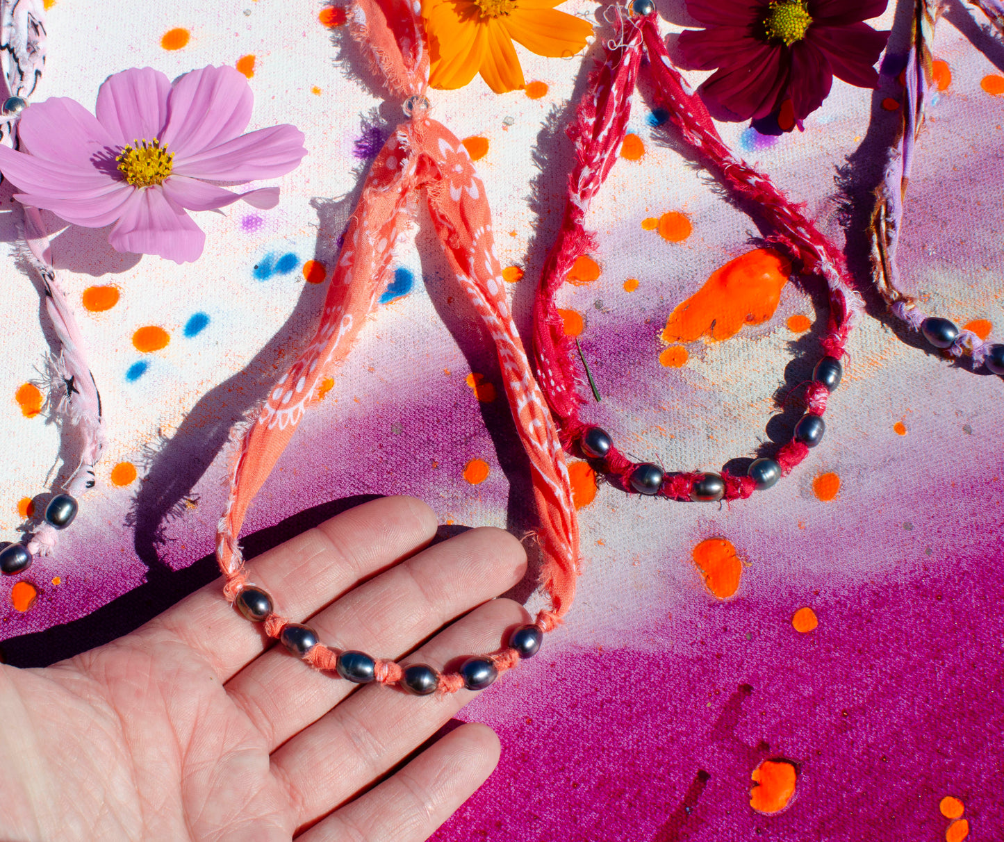 Knotted Pearl Bandana Necklace