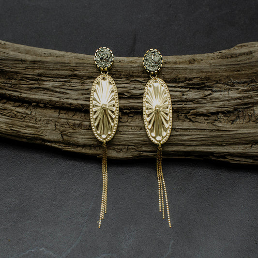 Long Concho & Pyrite Earrings