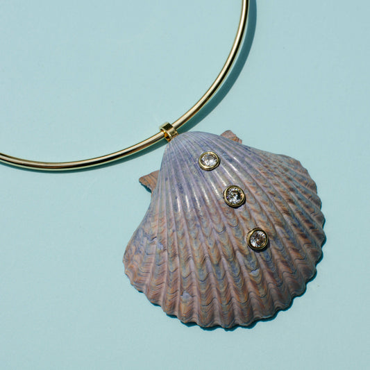 Indigo Dyed Yellow Cup Scallop Shell Necklace