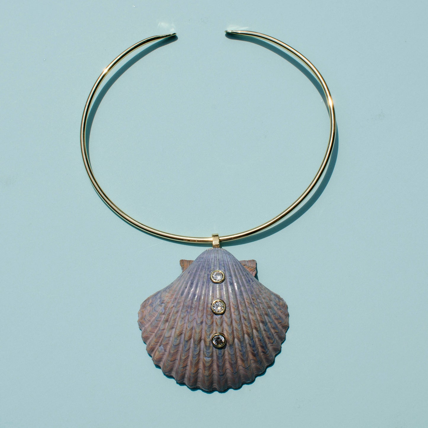 Indigo Dyed Yellow Cup Scallop Shell Necklace