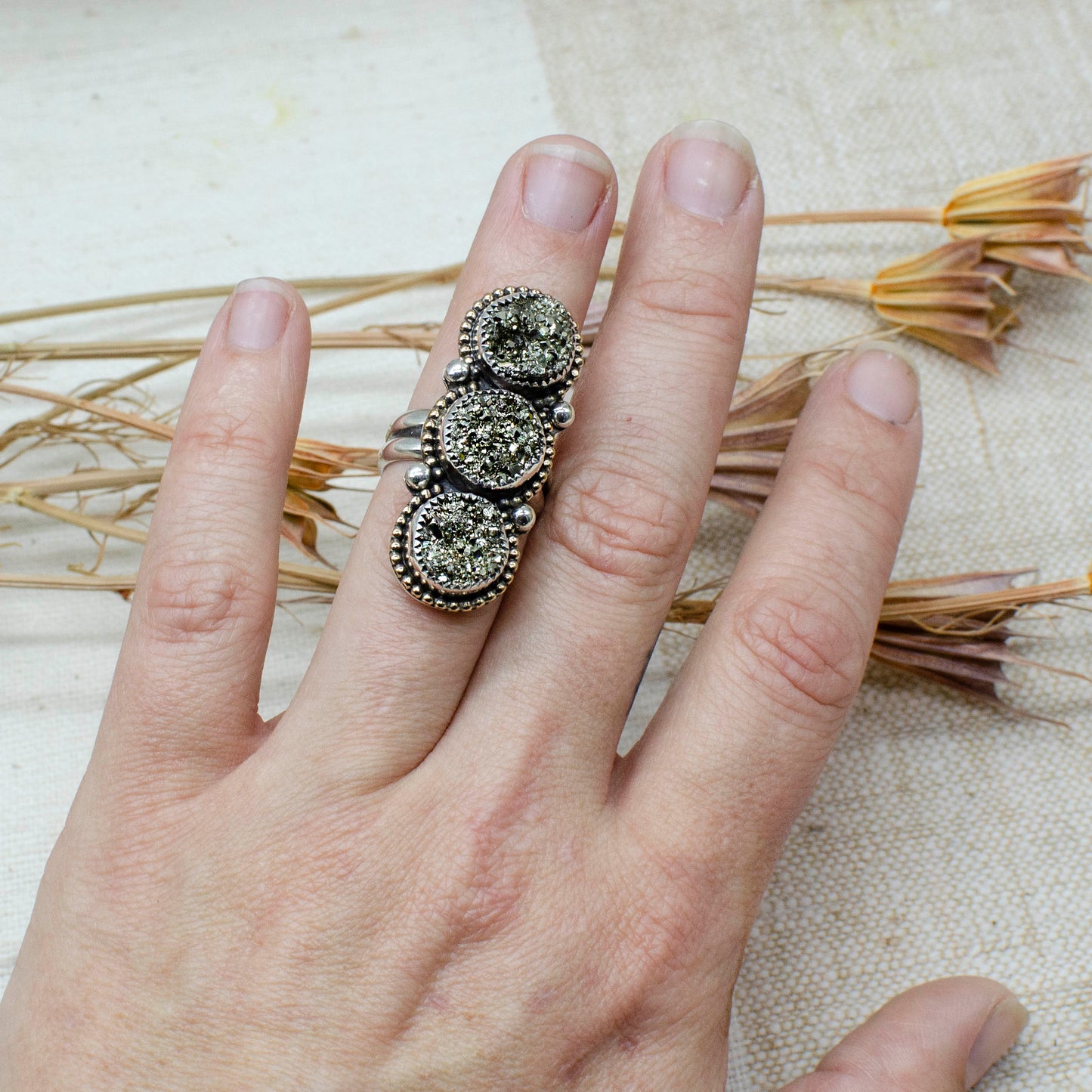 Triple Pyrite Sparkle Ring