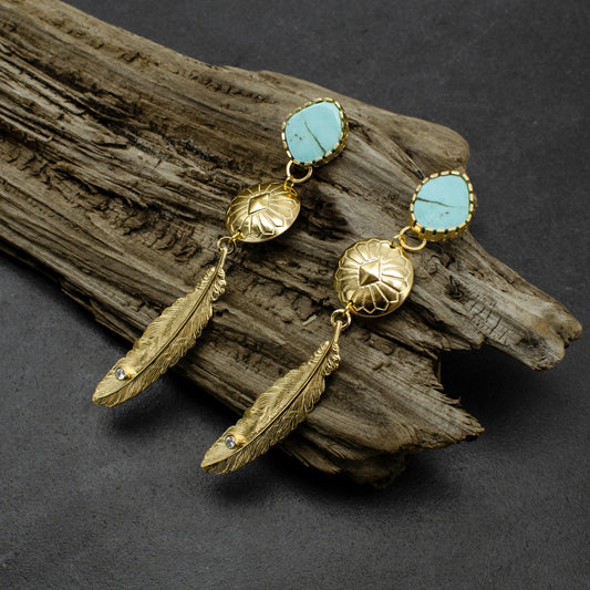 Sleeping Beauty Concho & Feather Earrings