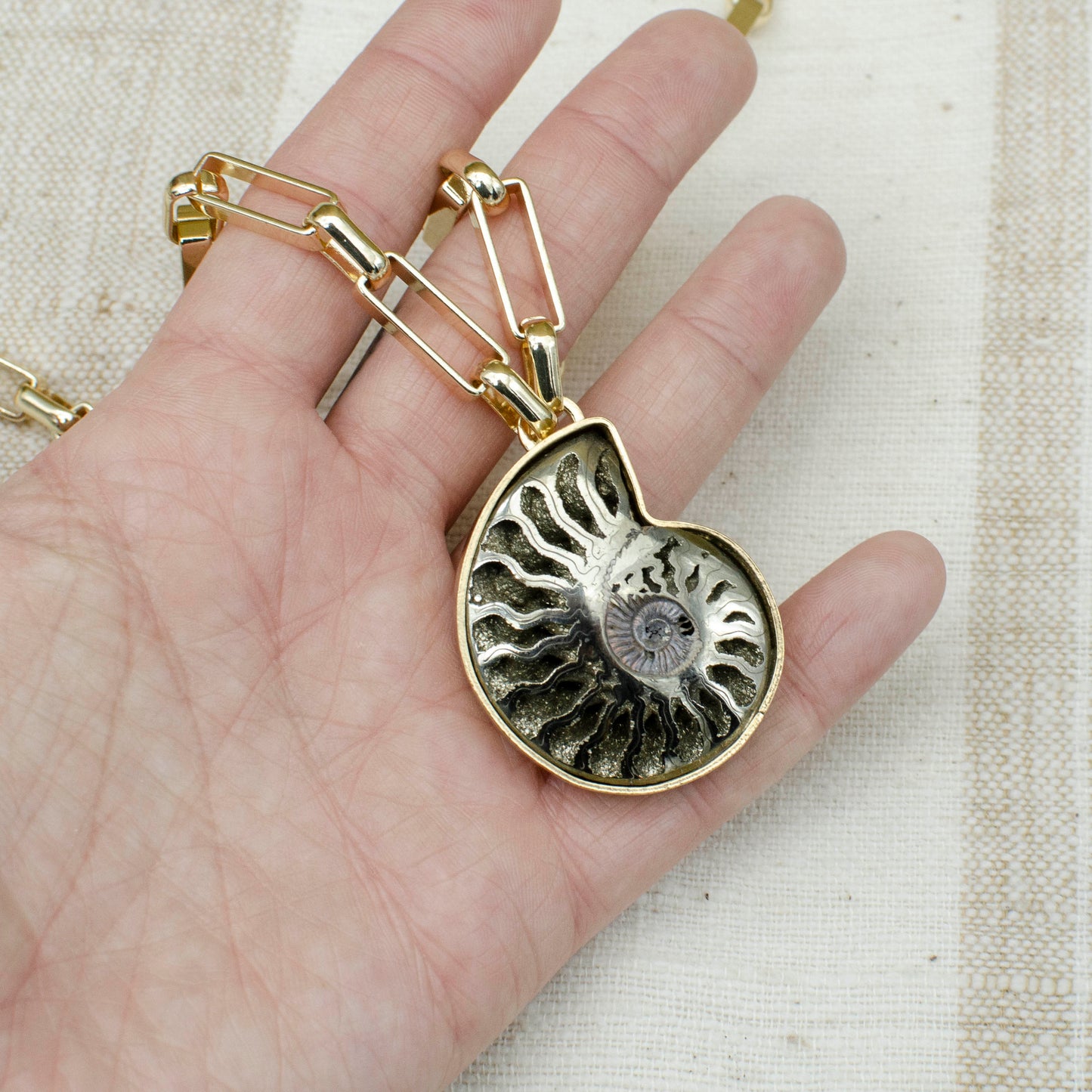 Pyrite Ammonite Fossil Necklace