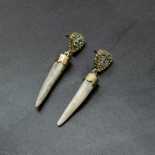 Antler and Pyrite Drop Earrings