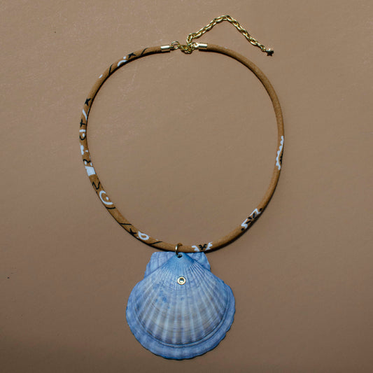Bandana Cord Blue Dyed Scallop Shell Necklace