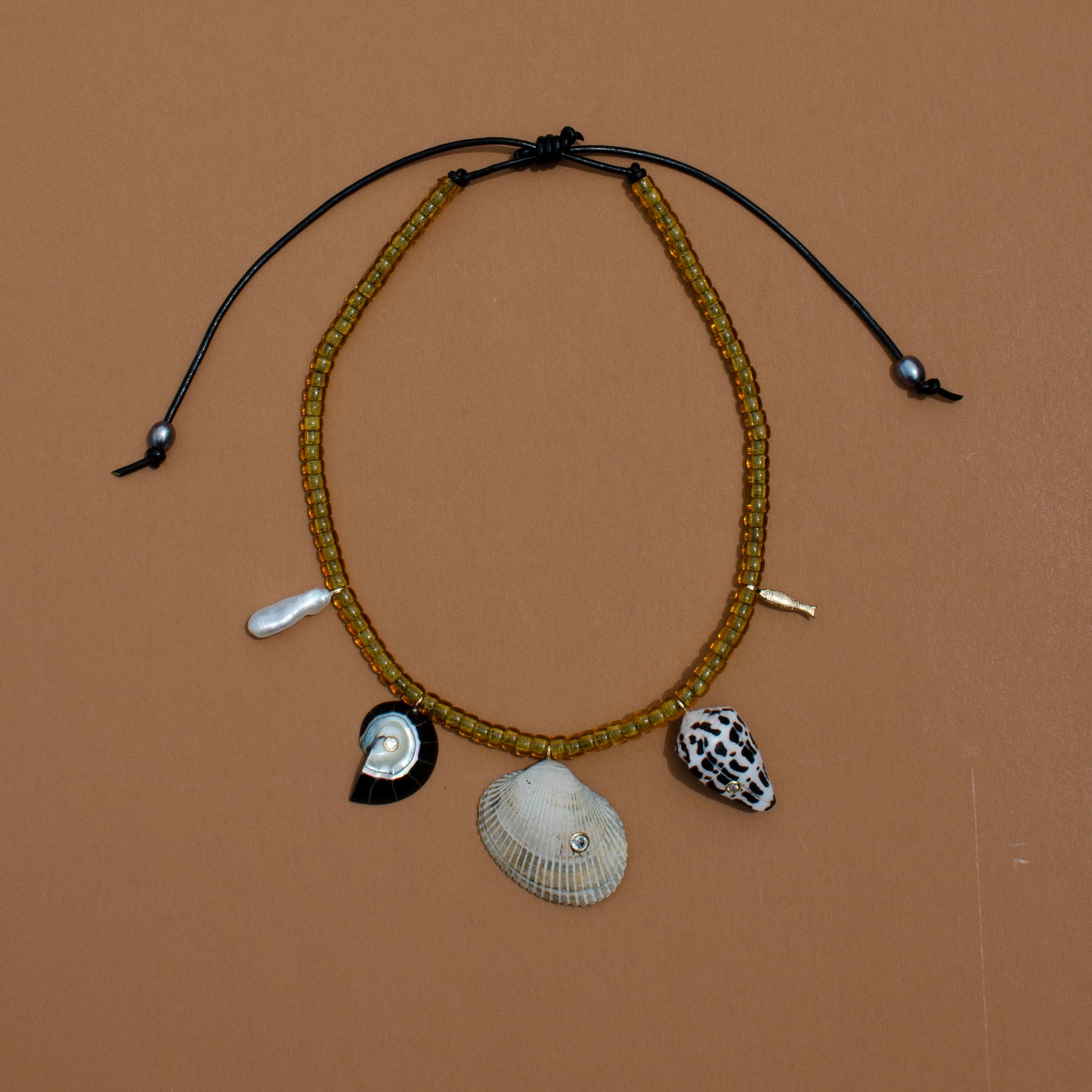 Black and Yellow Shell Charm Necklace