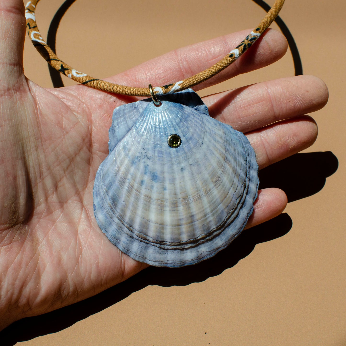 Bandana Cord Blue Dyed Scallop Shell Necklace