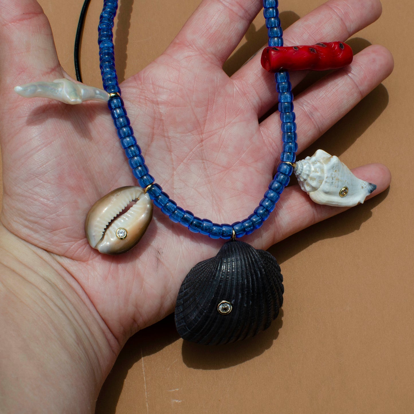 Black and Blue Shell Charm Necklace