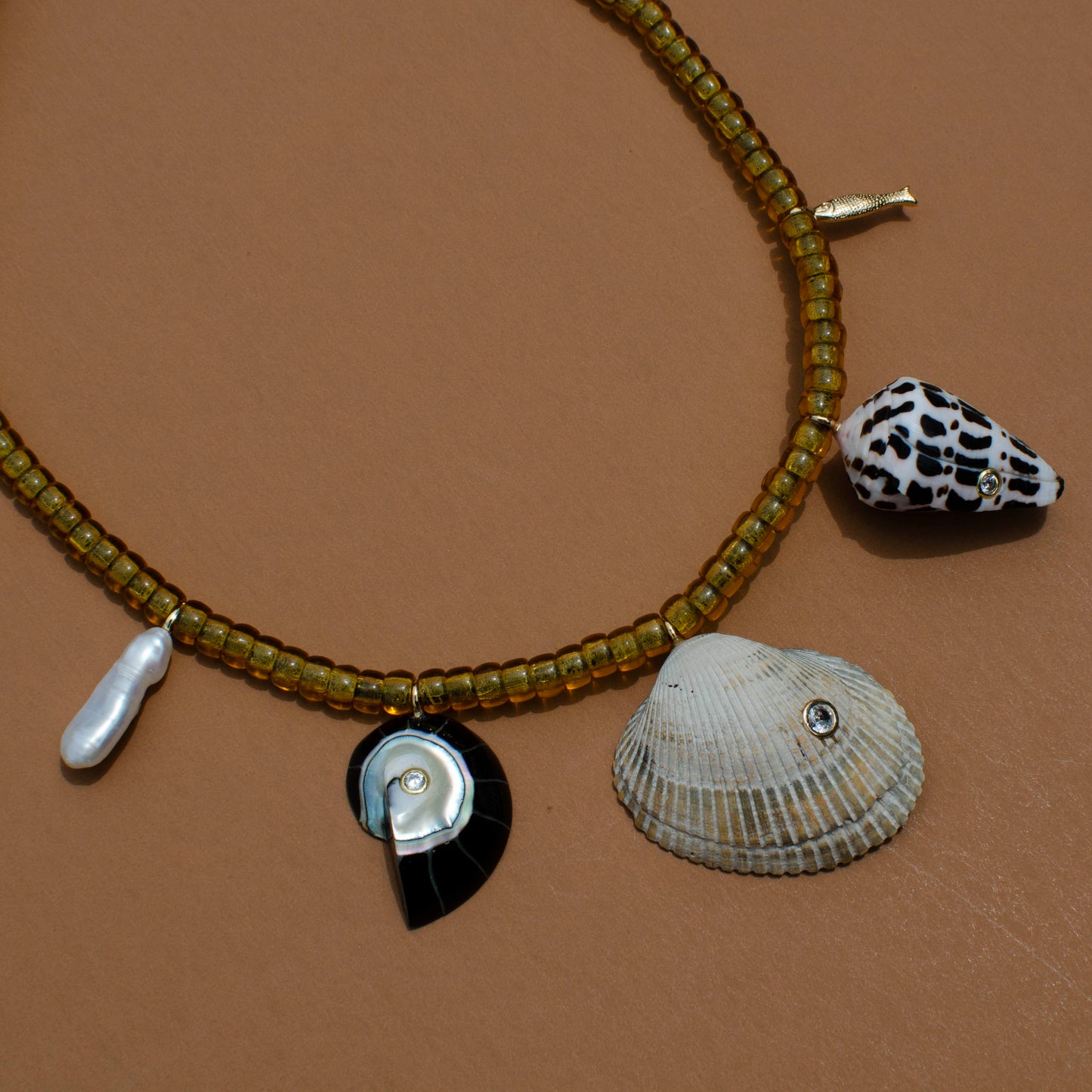 Black and Yellow Shell Charm Necklace