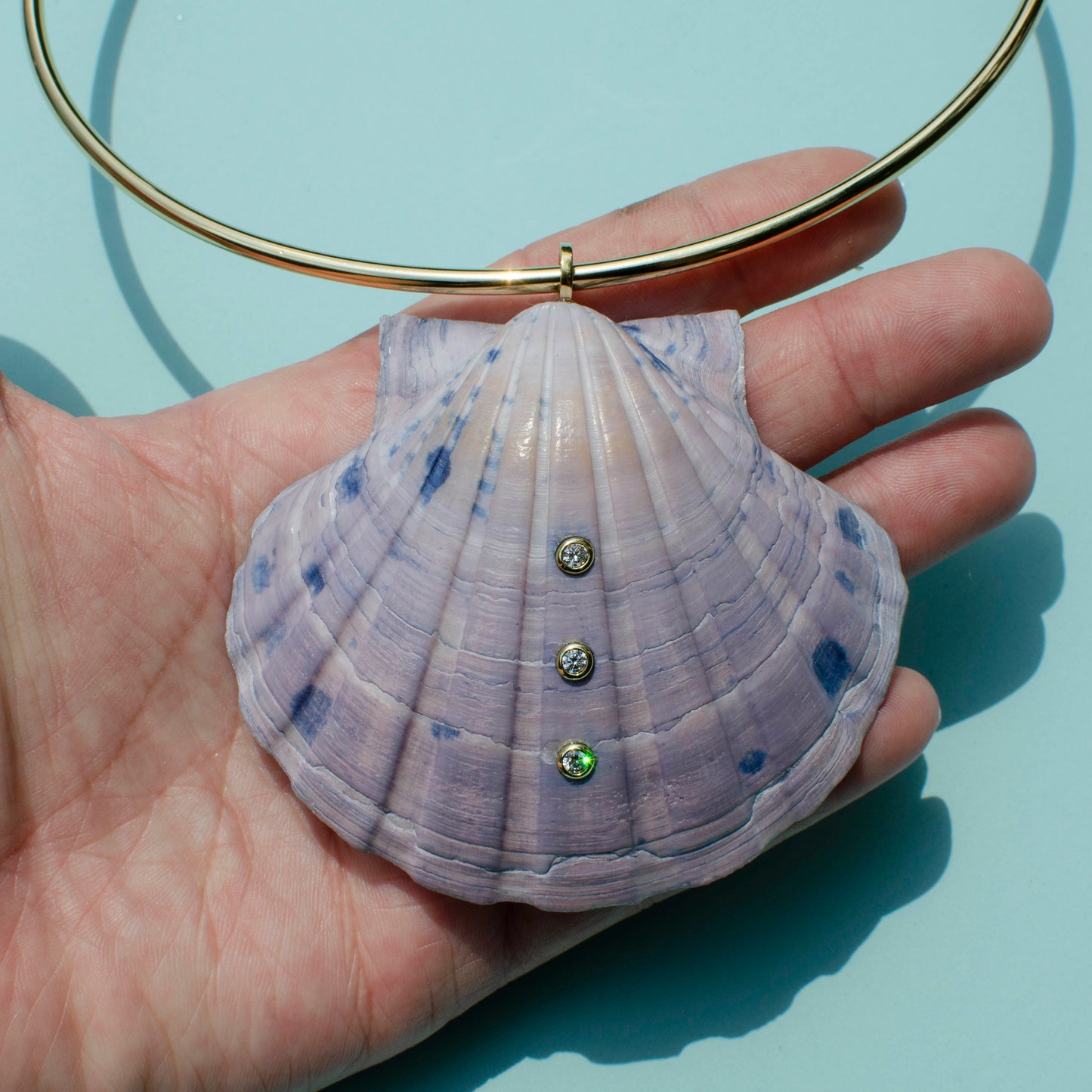 Indigo Dyed Scallop Shell Pendant