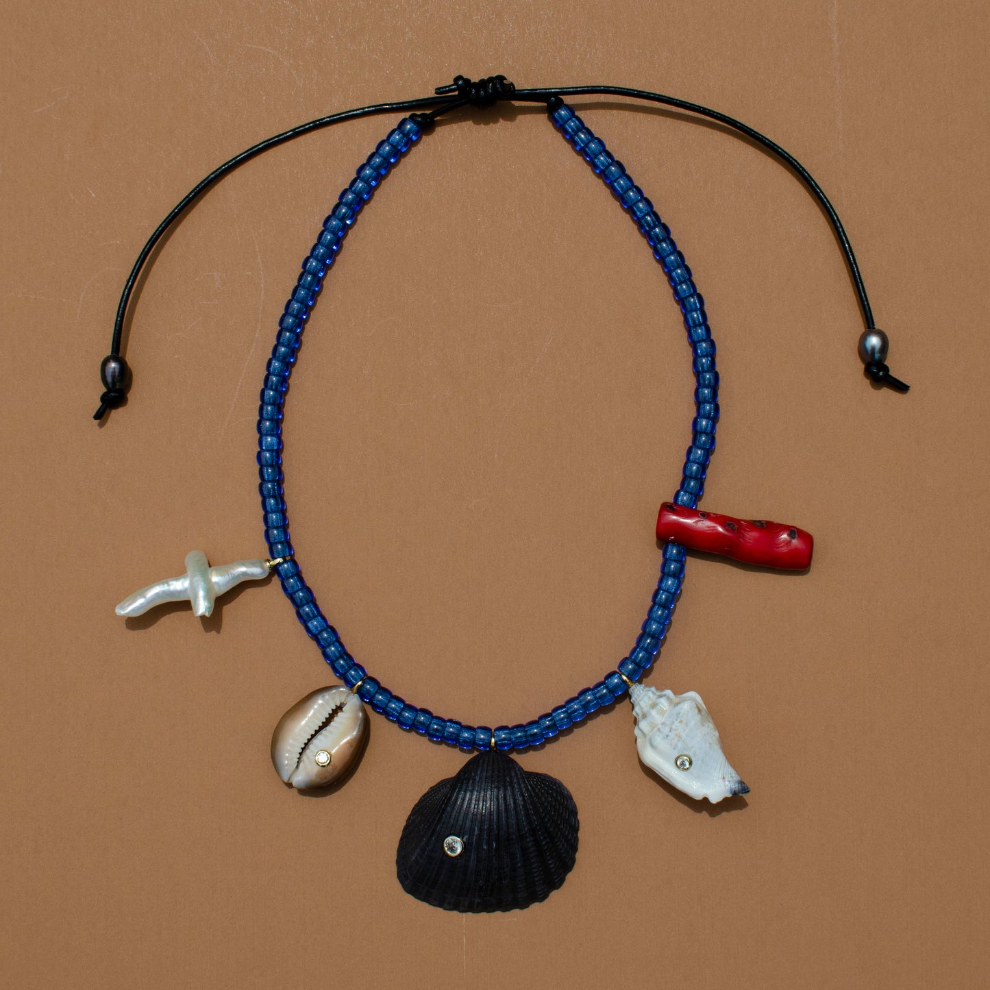 Black and Blue Shell Charm Necklace