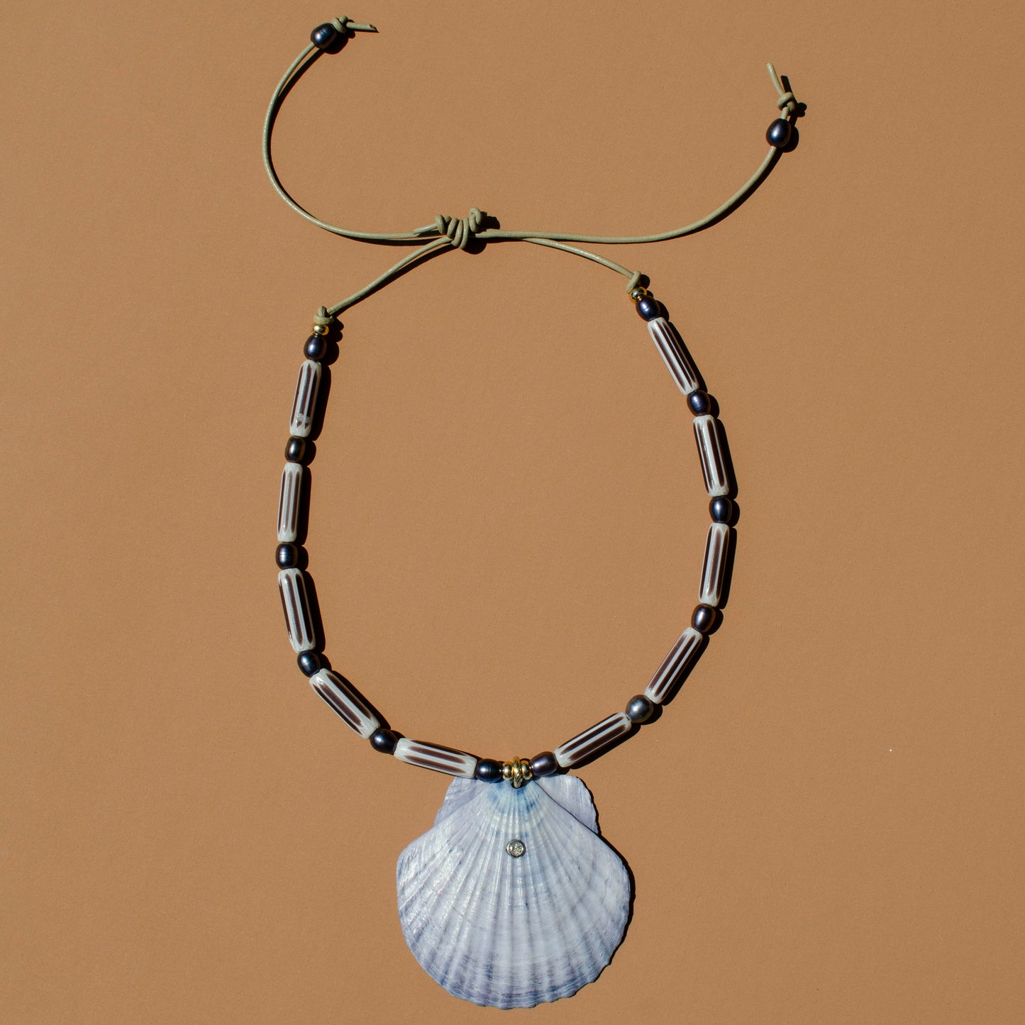 Blue Dyed Scallop Shell Beaded Necklace