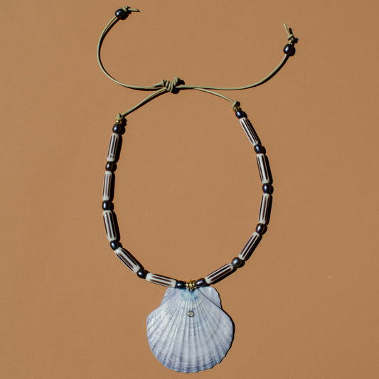 Blue Dyed Scallop Shell Beaded Necklace