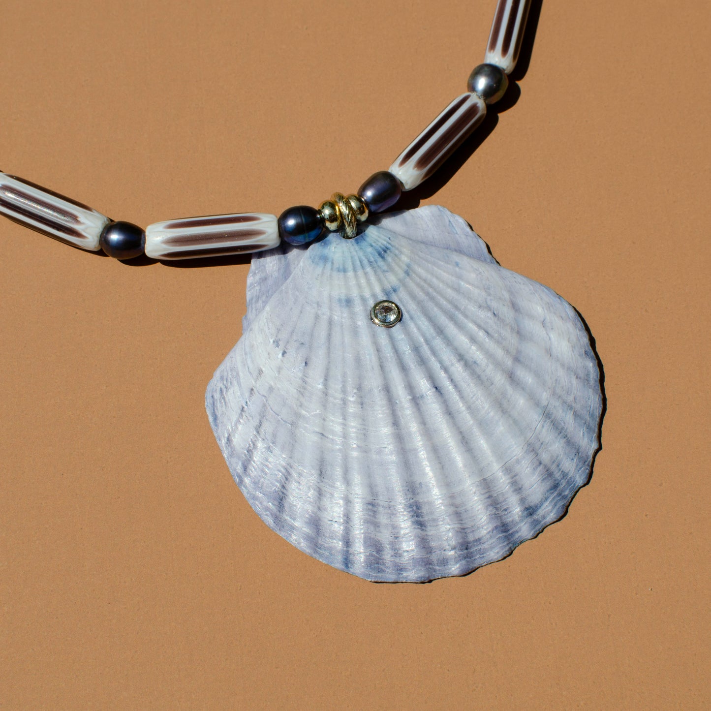 Blue Dyed Scallop Shell Beaded Necklace