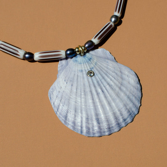 Blue Dyed Scallop Shell Beaded Necklace
