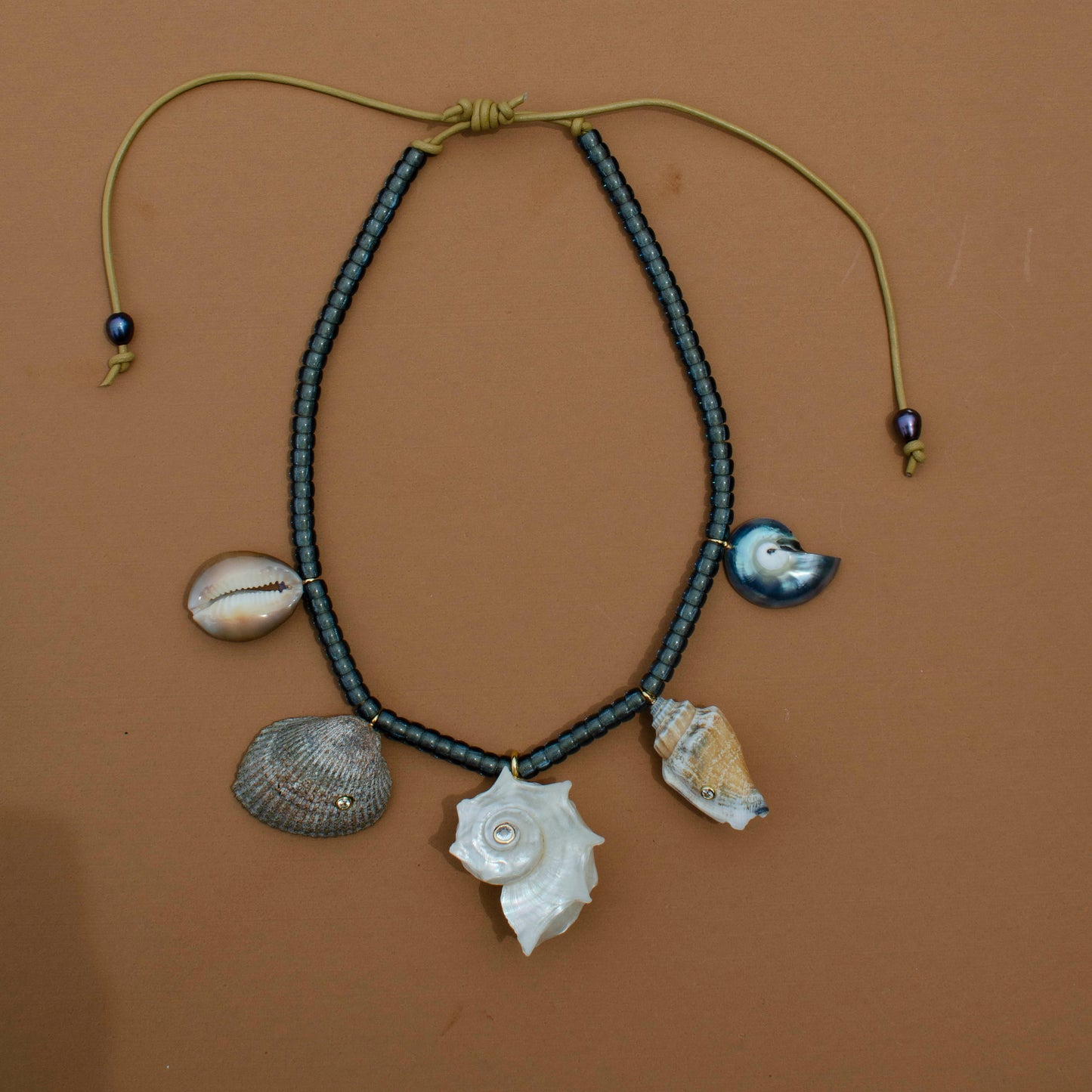 Blue/Gray Adjustable Shell Necklace