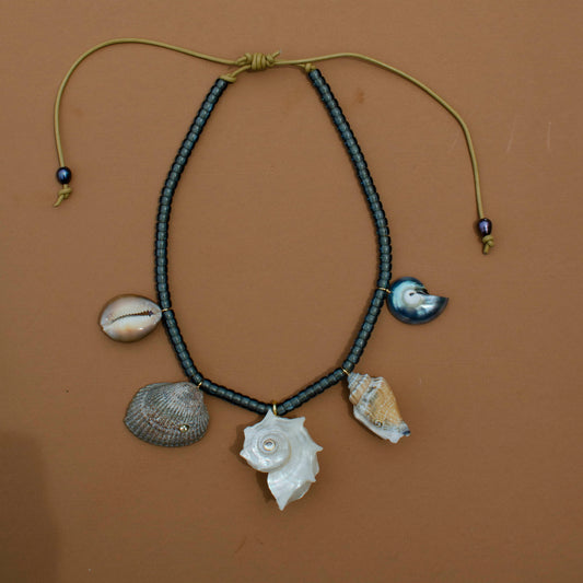 Blue/Gray Adjustable Shell Necklace