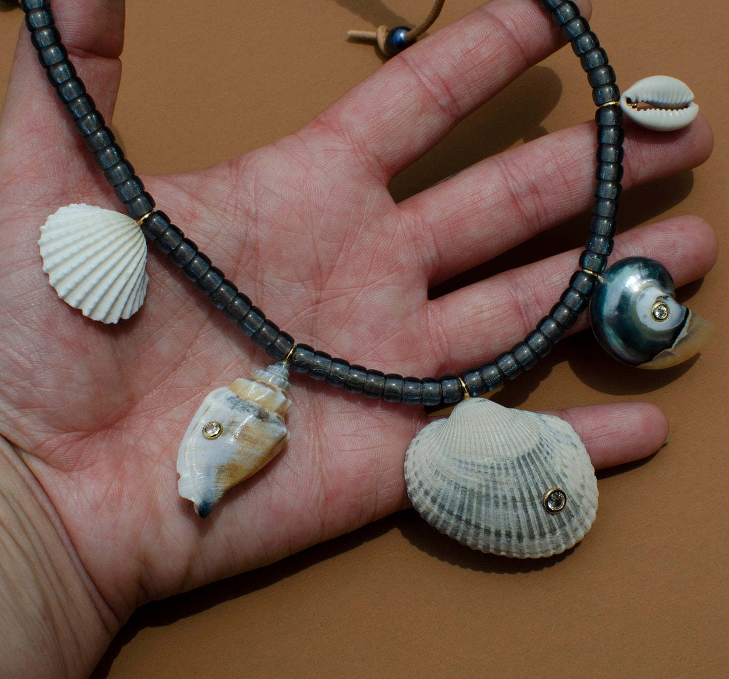 Blue/Gray Shell Charm Necklace