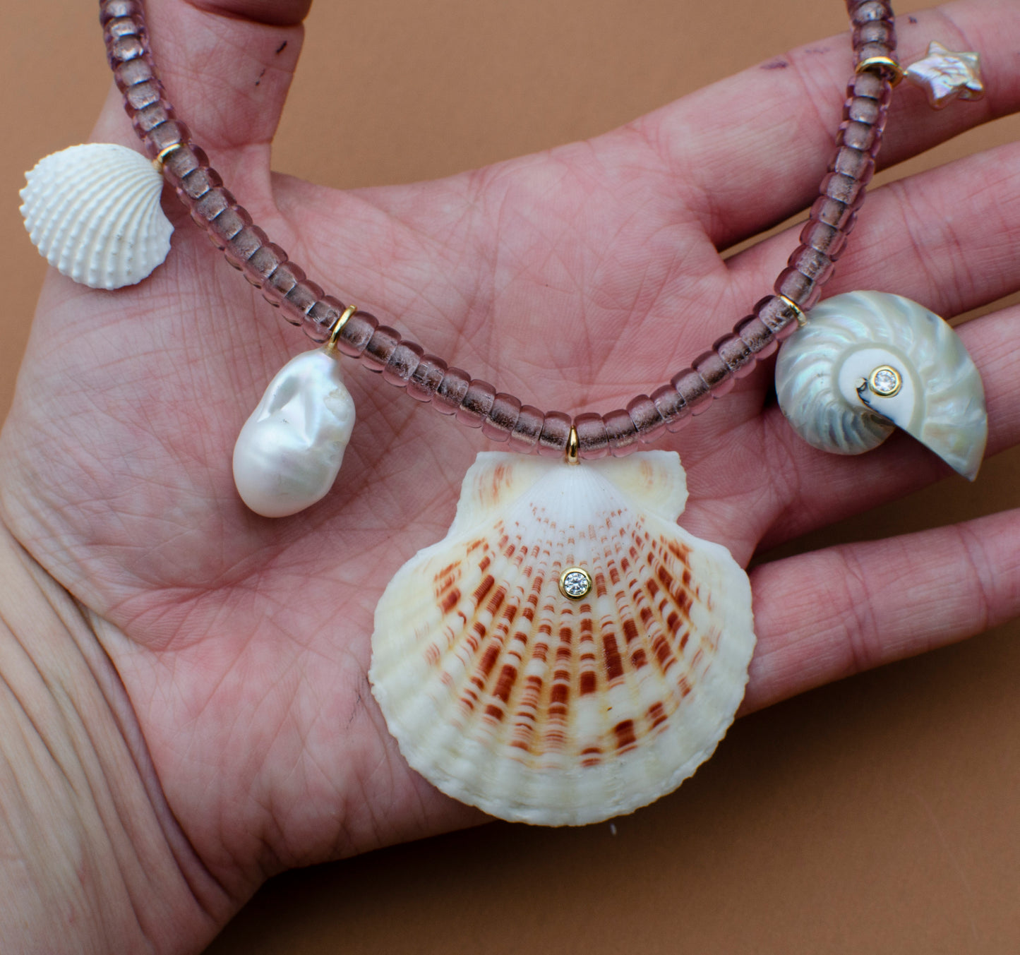 Blush Sea Shell Charm Necklace