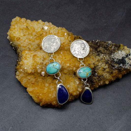 Multi Stone Buffalo Nickel Earrings