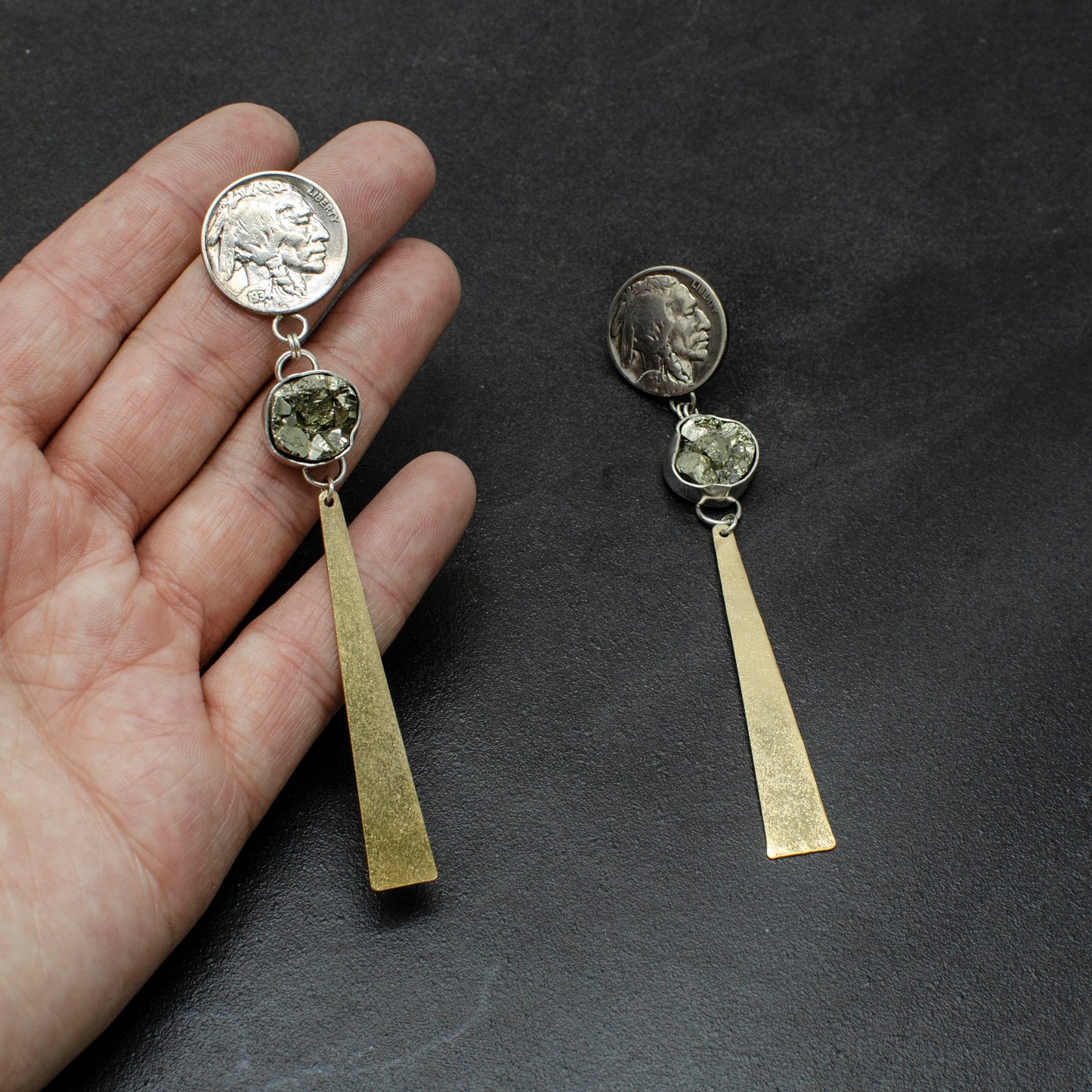 Pyrite Buffalo Drop Earrings