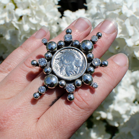 Granulation Buffalo NIckel Statement Ring