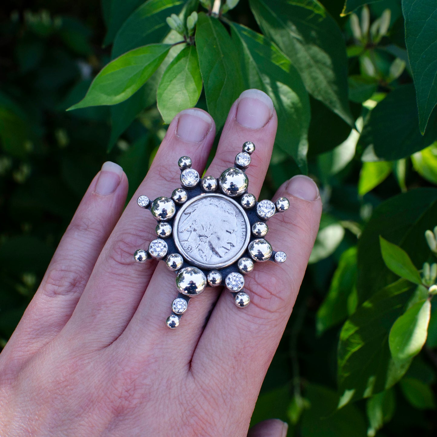 Granulation Buffalo NIckel Statement Ring