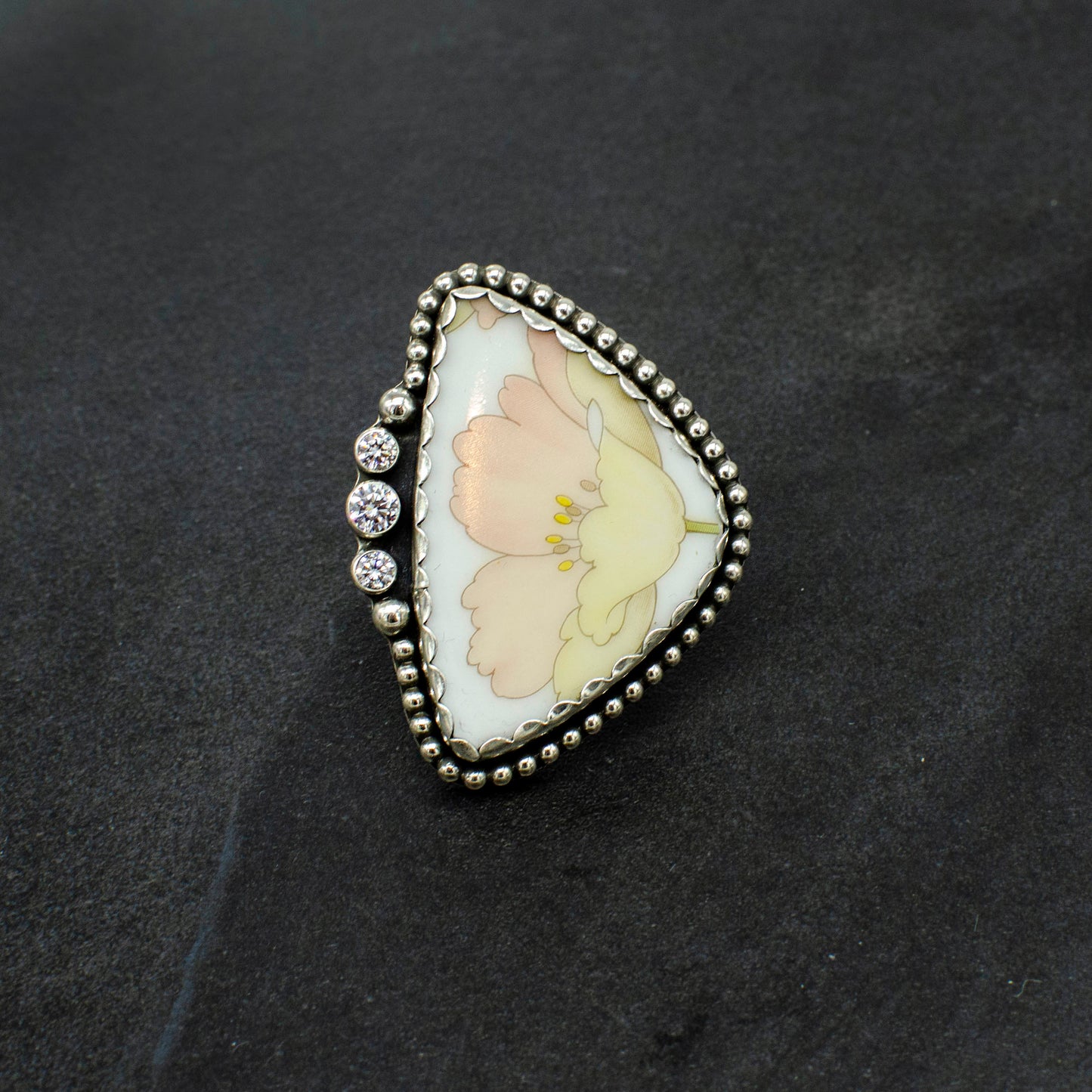 Vintage Broken China Poppy Ring