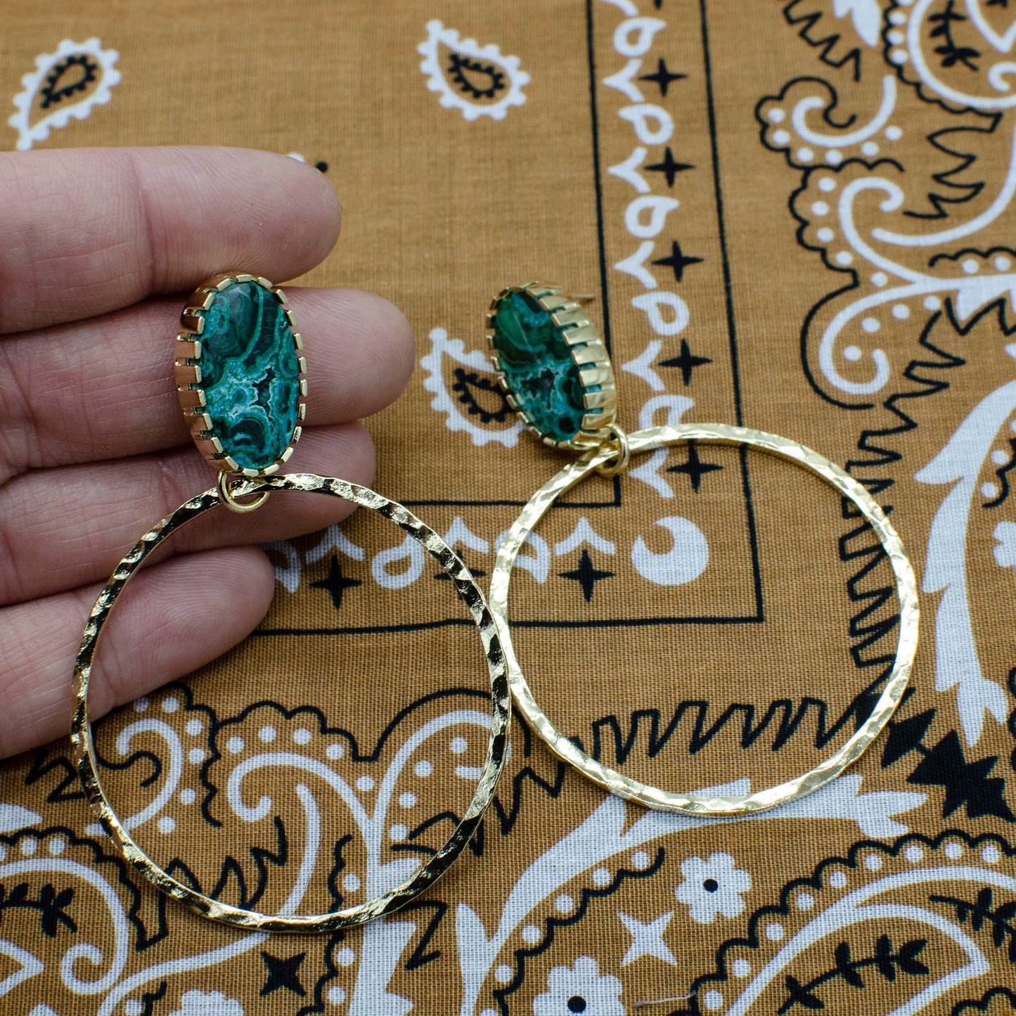 Chrysocolla Hammered Hoops