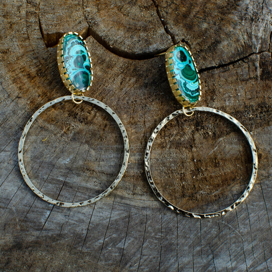 Golden Hammered Chryscolla Hoops