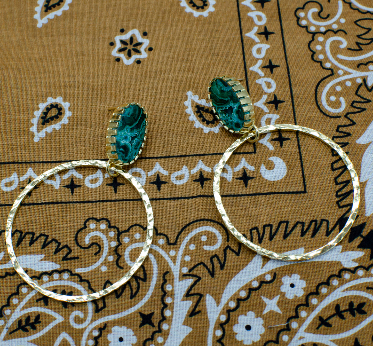 Chrysocolla Hammered Hoops