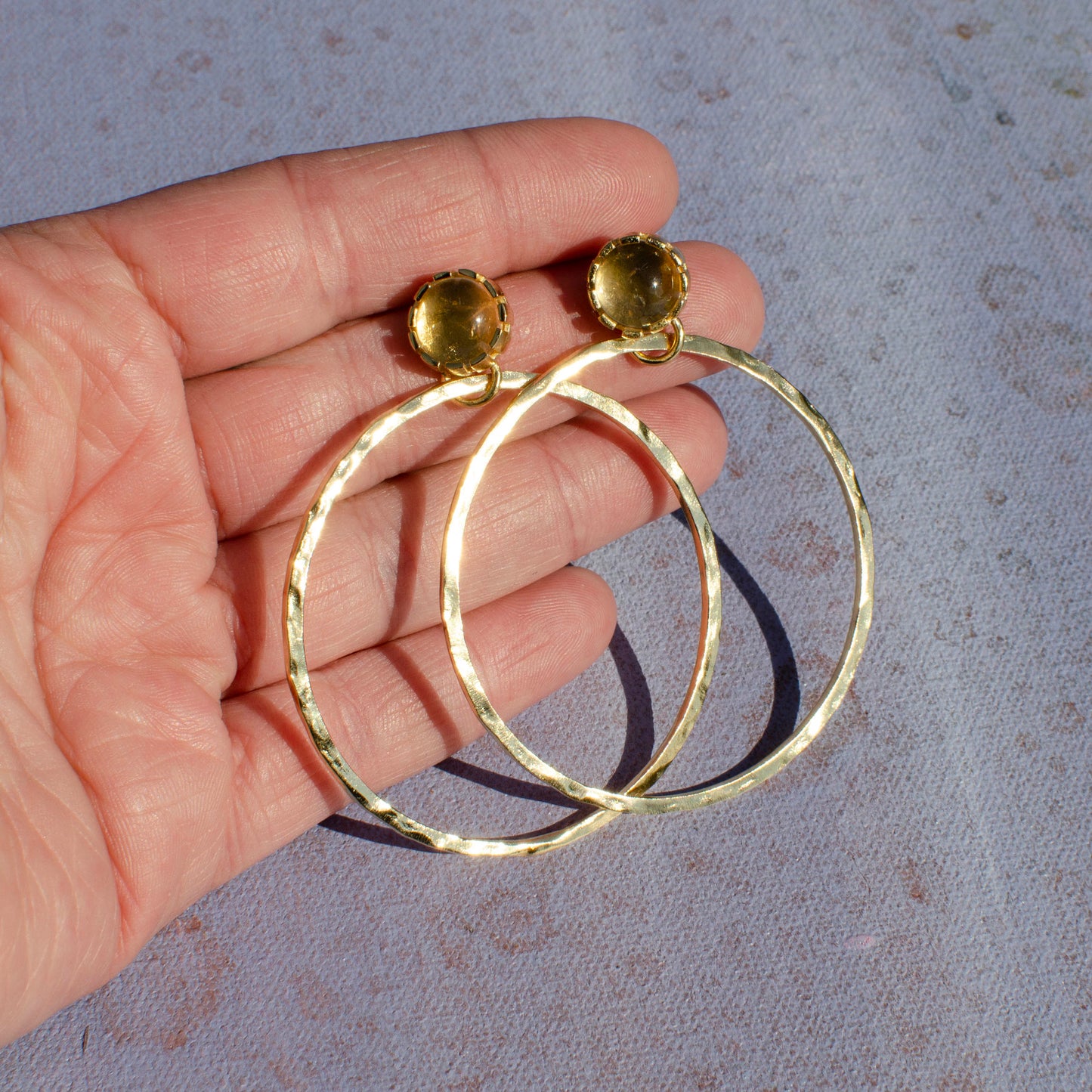 Golden Citrine Hammered Hoops
