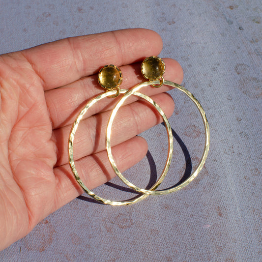Golden Citrine Hammered Hoops