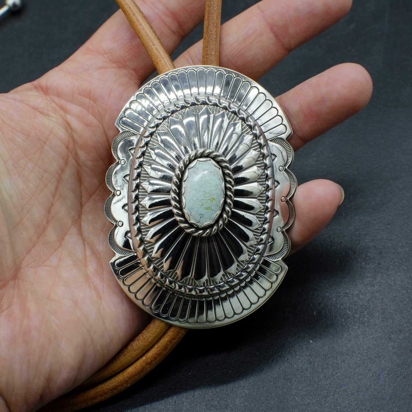 Sand Hill Turquoise Sterling Concho Bolo