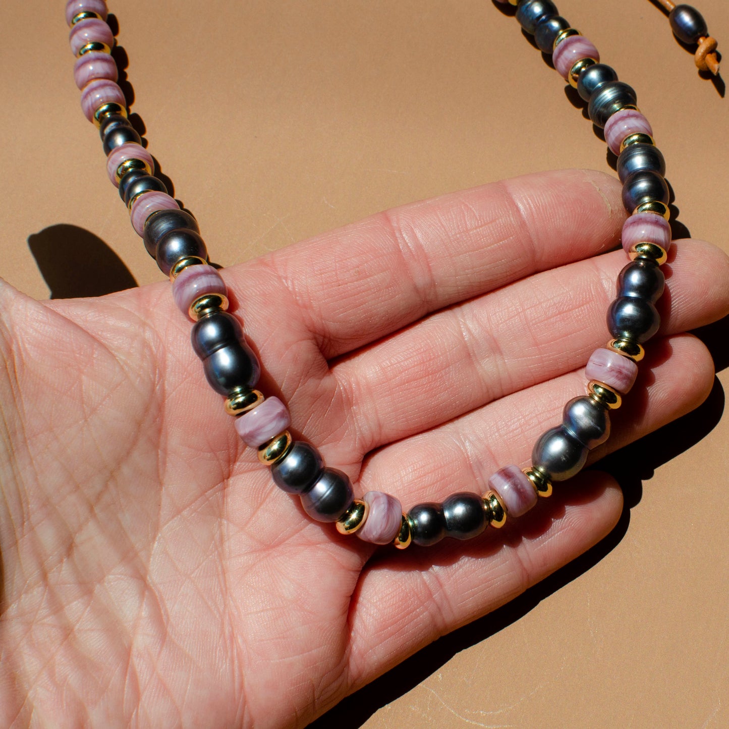 Double Pearl Crow Bead Necklace