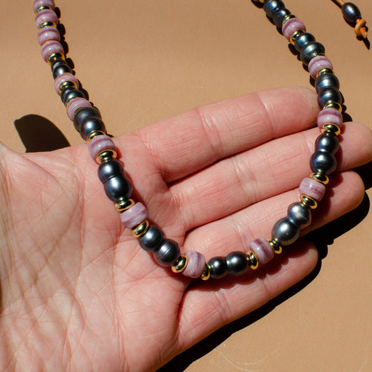 Double Pearl Crow Bead Necklace