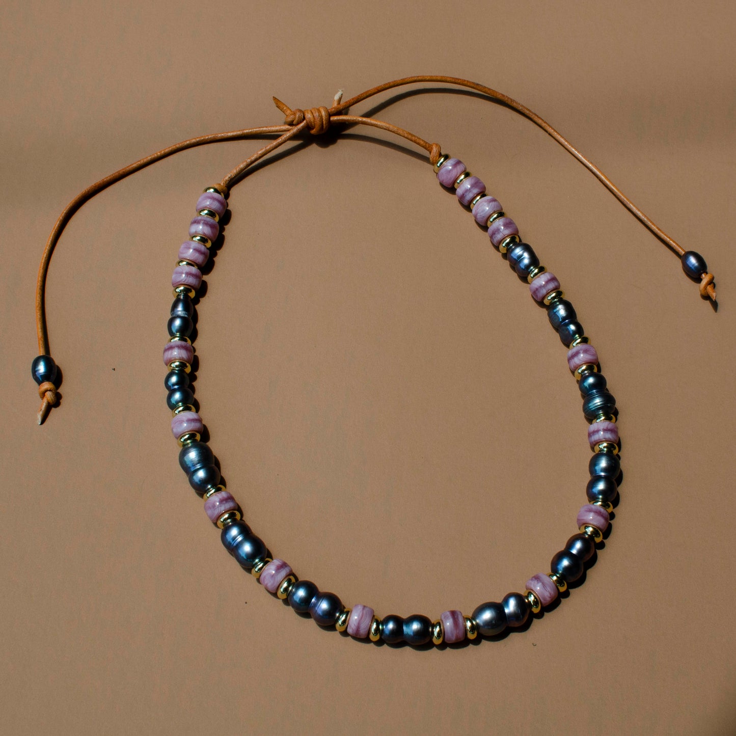 Double Pearl Crow Bead Necklace