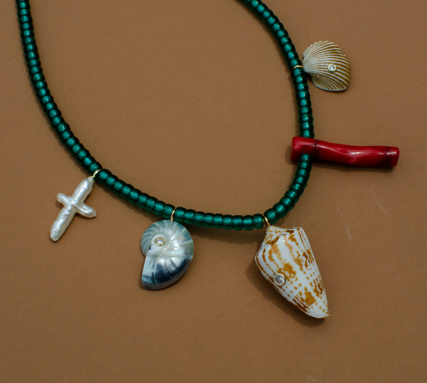 Emerald Green Shell Charm Necklace