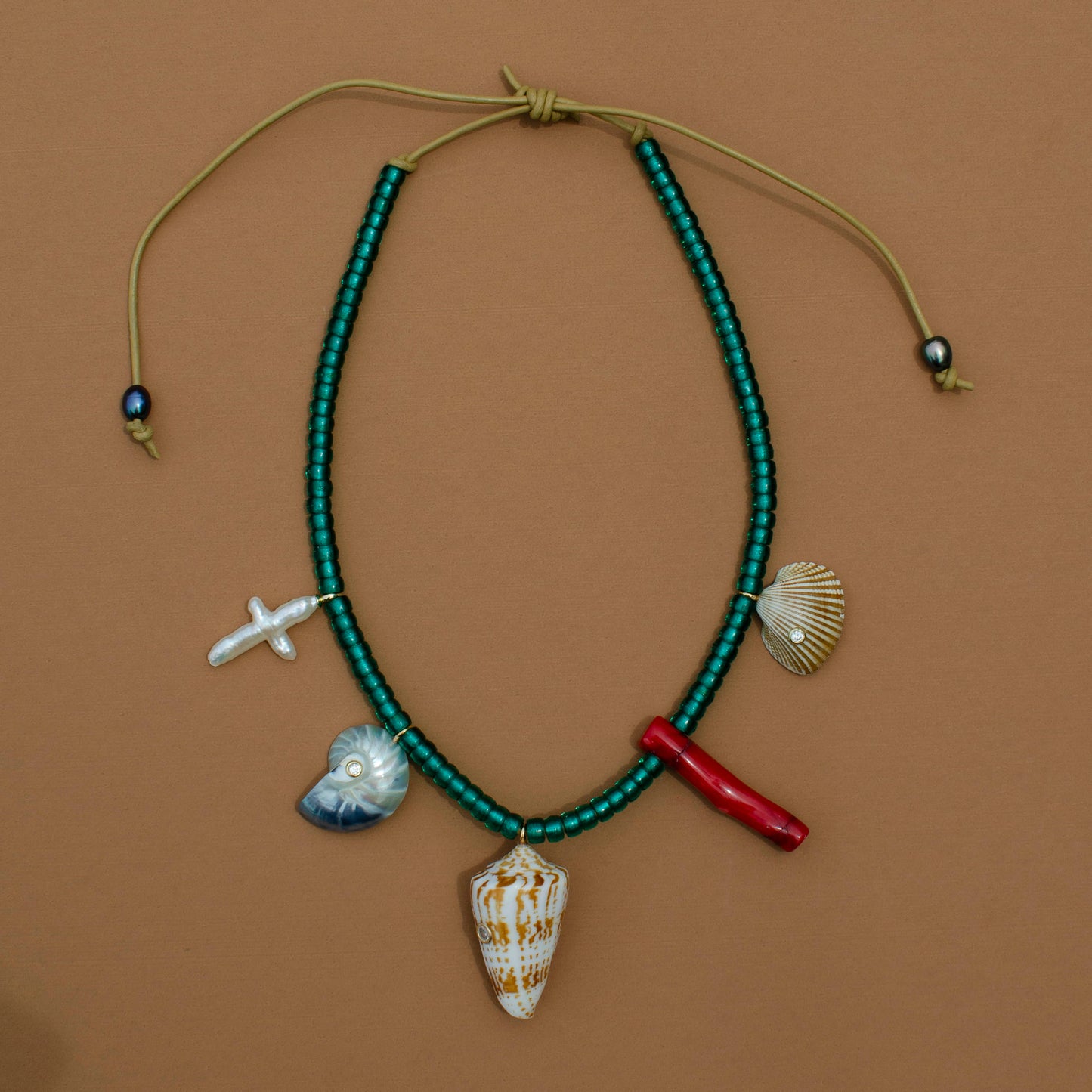 Emerald Green Shell Charm Necklace