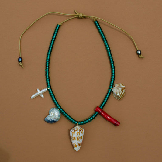Emerald Green Shell Charm Necklace