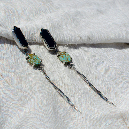 Black Hex & Turquoise Drop Earrings