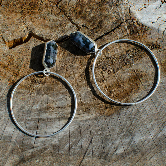 Indigo Gabbro Silver Hex Hoops
